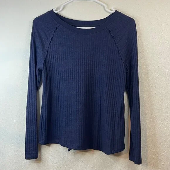 Art Class Blue Long-Sleeve Ribbed Knit Crew Neck Girls Top - Picture 2 of 9